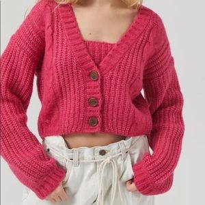 Urban Outfitters magenta pink cropped cardigan